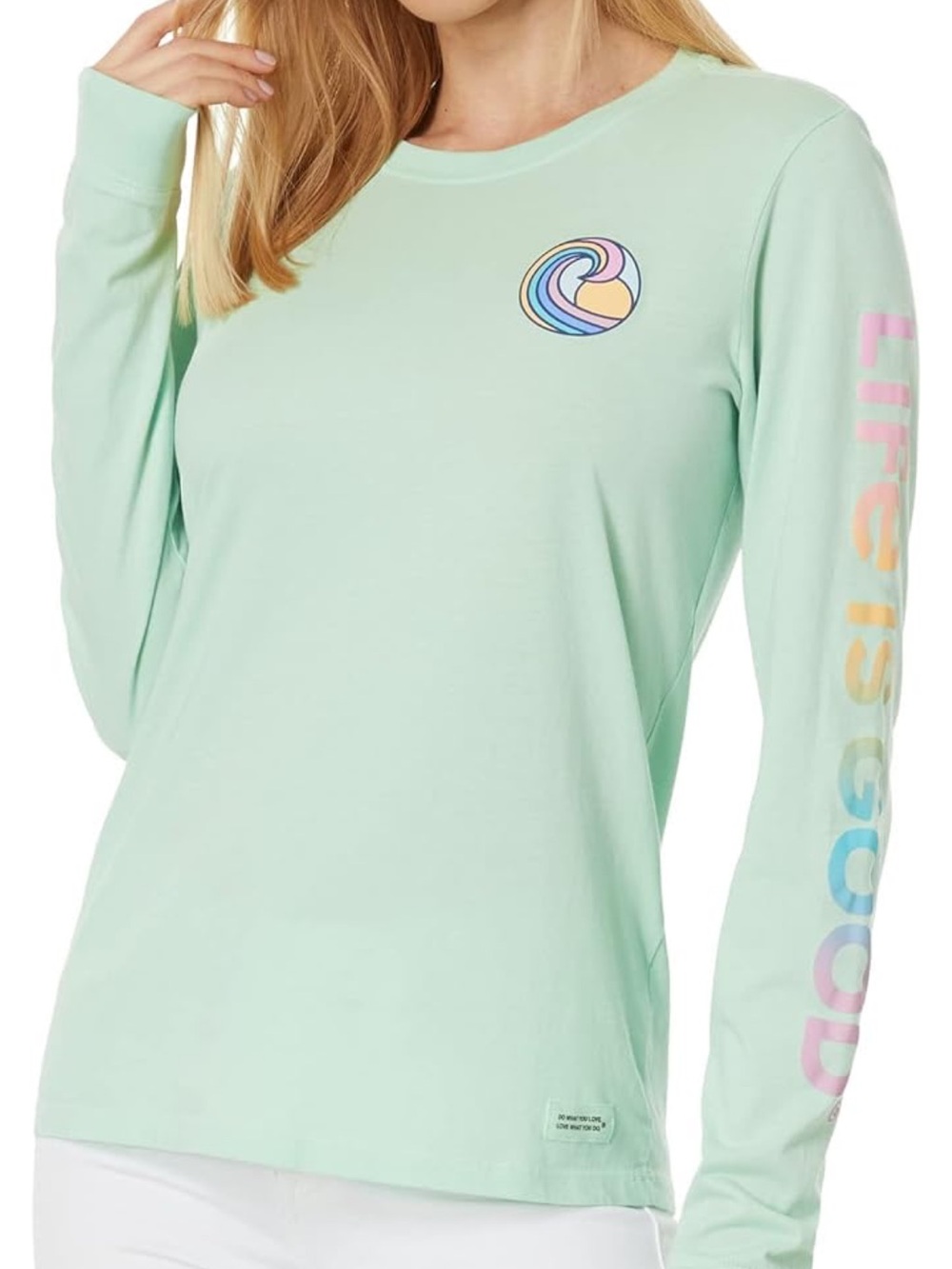 Life is Good | womens happiness comes in waves spectrum long sleeve crusher lite